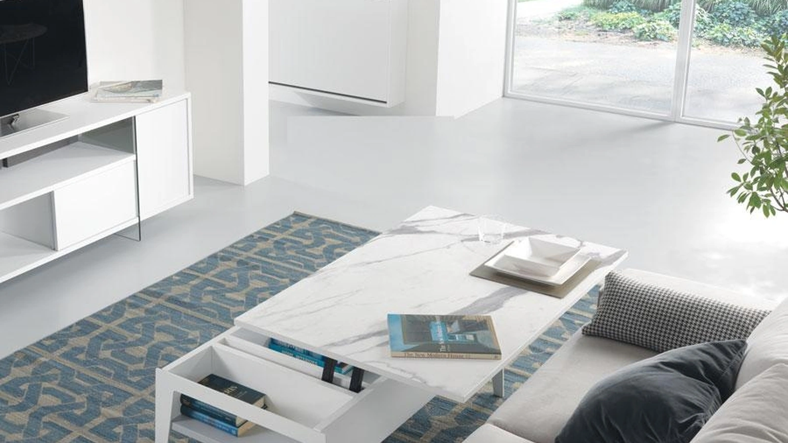 Tavolino contenitore con top alzabile in laminato Brighton di Pezzani