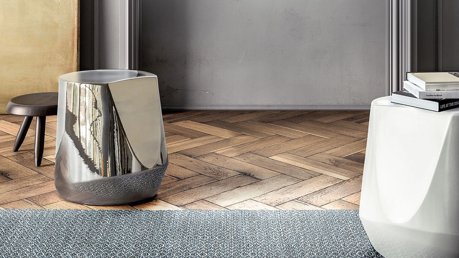 Tavolino di design Haik in ceramica ipergress con finitura metallica Argento di Pianca