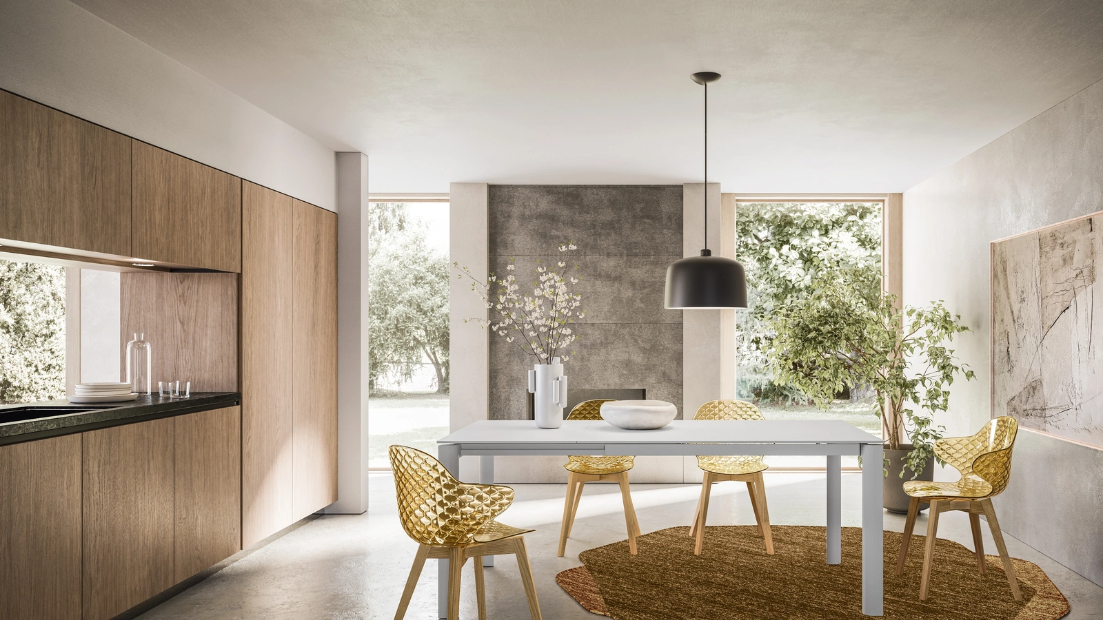 Tappeto a due colori con forma irregolare che ricorda una roccia Roche di Calligaris