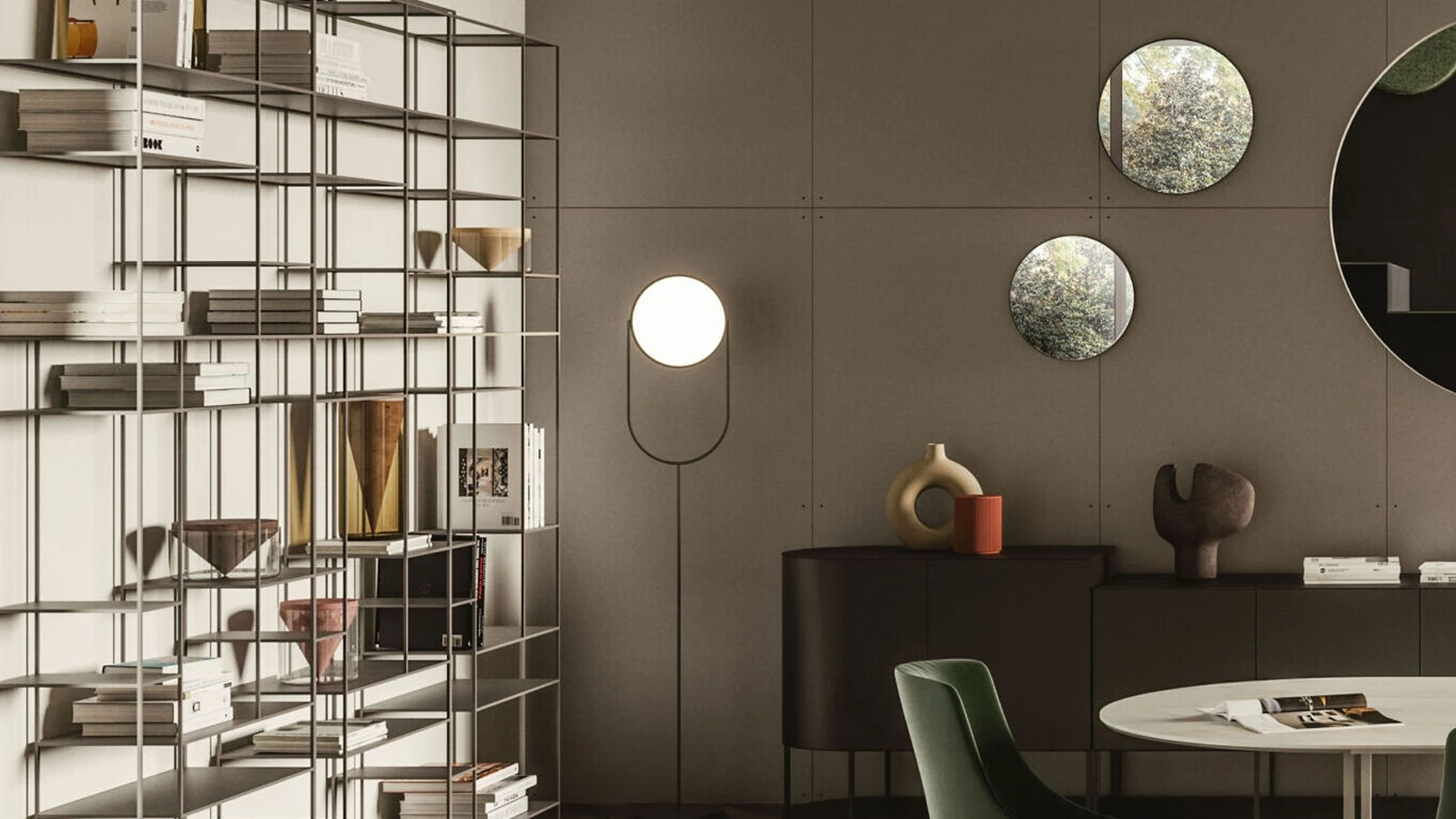 Lampada Lift Floor in metallo caratterizzata da una piastra circolare luminosa orientabile ed un design raffinato ed essenziale di Ronda Design