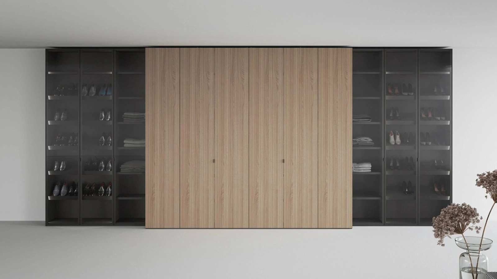 Armadio Freedhome Apertura Totale 50 Canneté in rovere e vetro di Caccaro