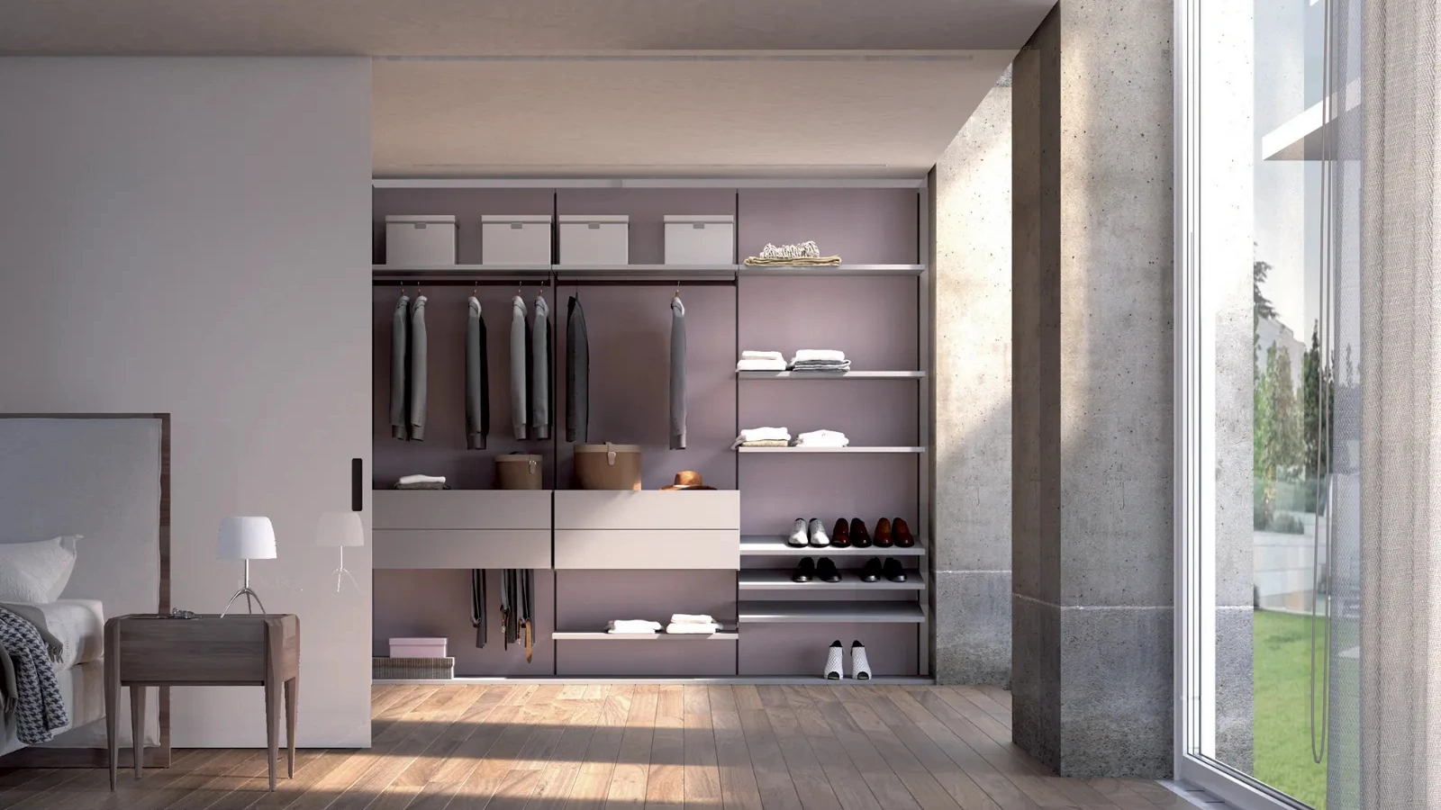 Cabina Armadio Rack System con ante scorrevoli in laccato opaco di Dielle Modus