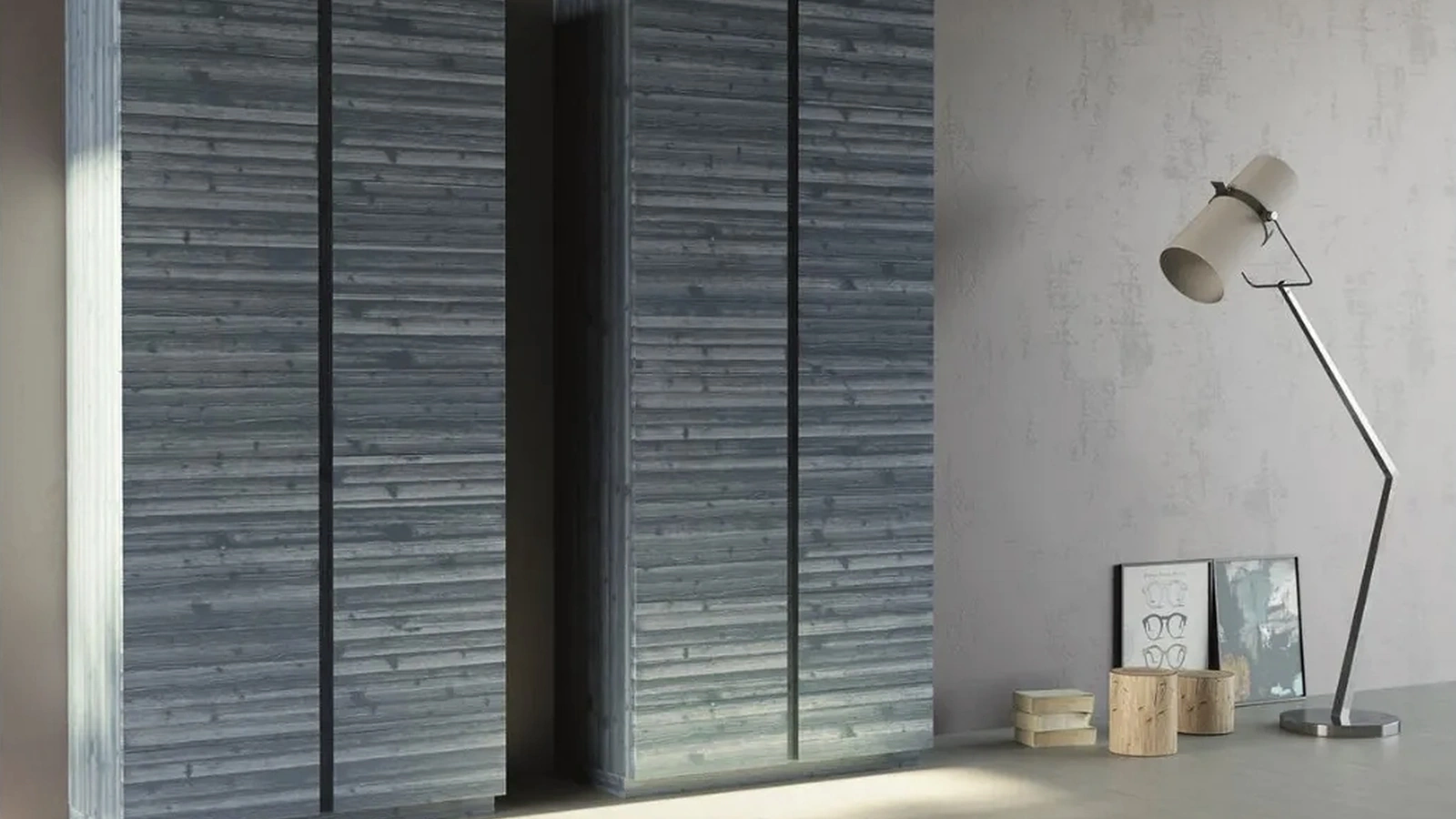 Armadio Sidney Blu Petrolio con ante battenti in legno di abete laccato di Fratelli Mirandola