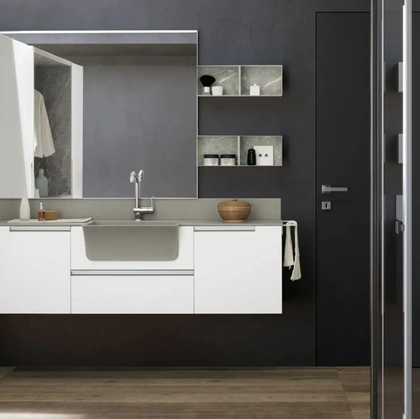 Mobile da Bagno in laccato Bianco e HPL Laundry 02 di Archeda