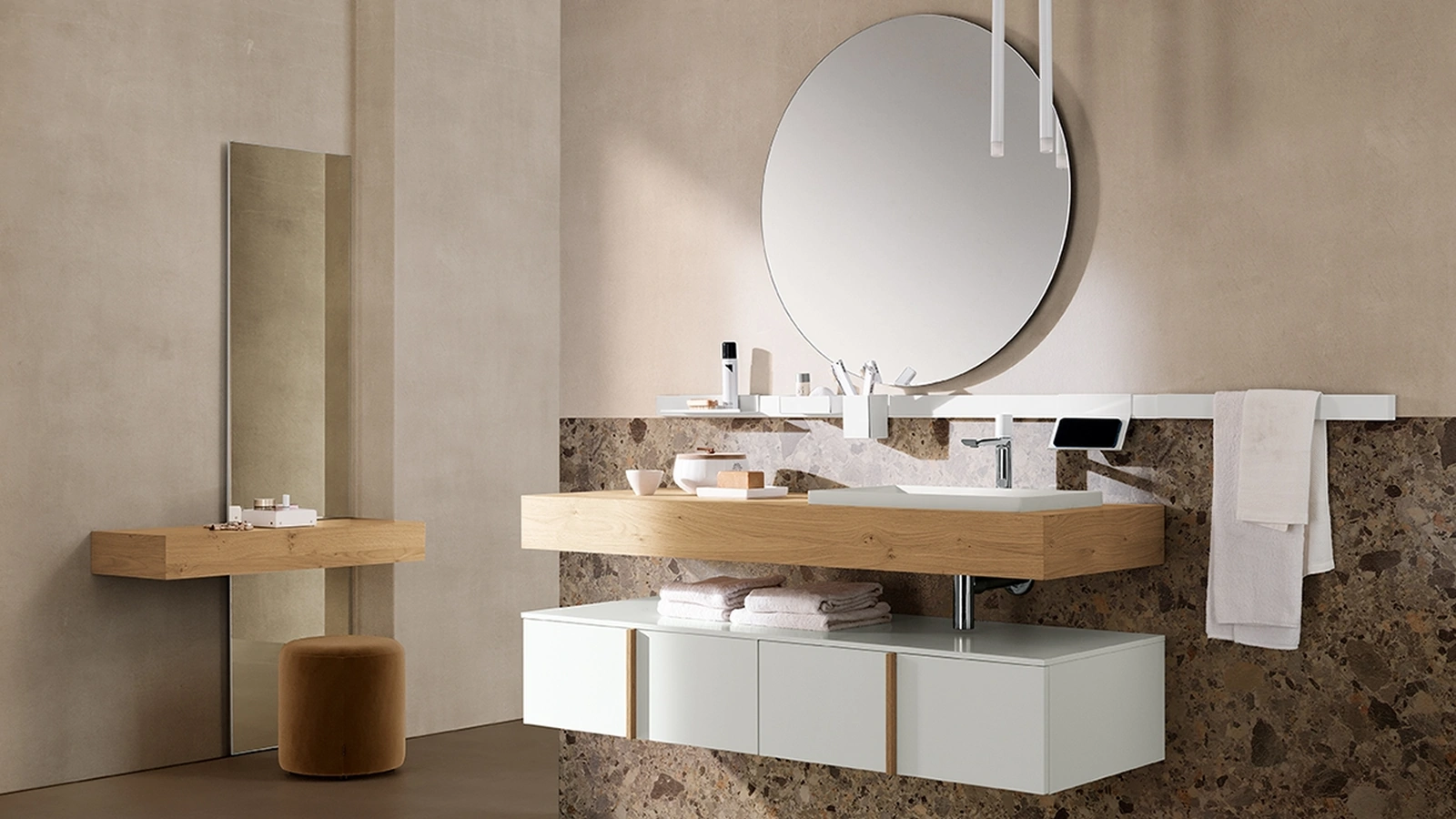 Mobile da Bagno sospeso in laccato e legno Essenze 06 di Archeda