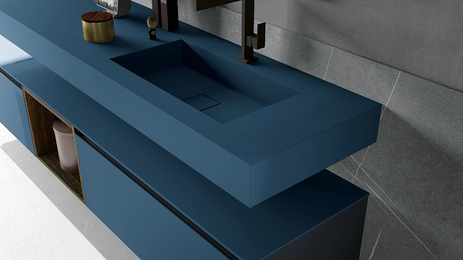 Mobile da Bagno sospeso in vetro acidato Oltremare Modulo 06 di Archeda