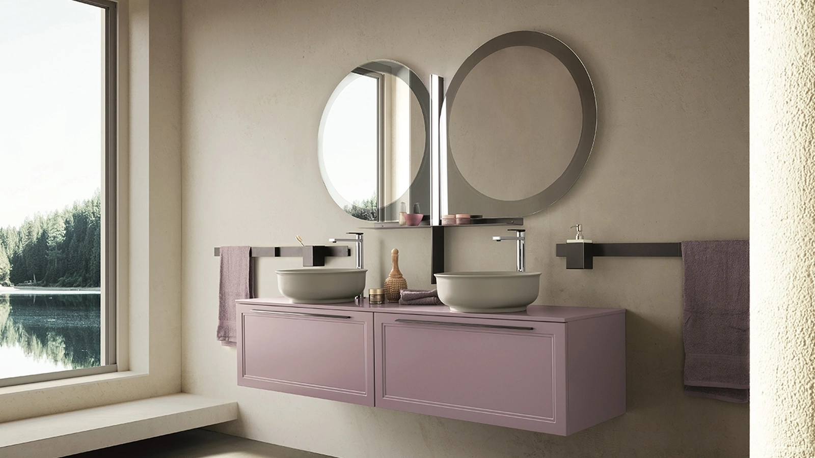 Mobile da Bagno sospeso laccato opaco Seta 03 di Archeda