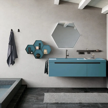 Mobile da Bagno sospeso Side 05 in laccato opaco con maniglie in titanio di Archeda