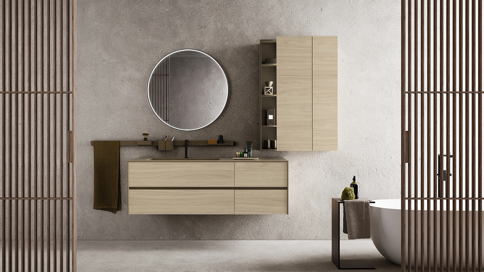 Mobile da Bagno sospeso in legno Tulle 11 di Archeda