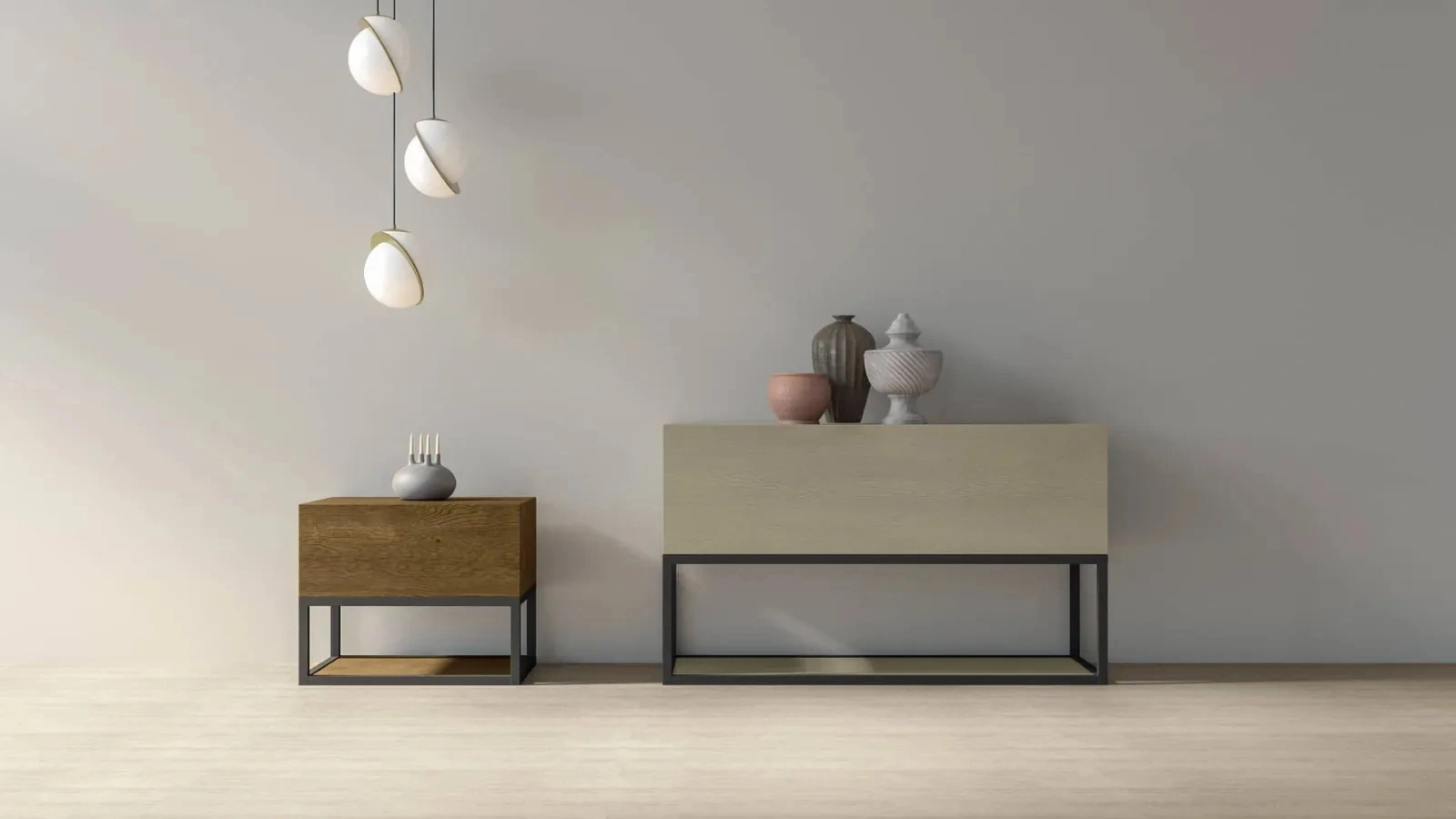 Gruppo Notte Cheba in legno di rovere e metallo di Fratelli Mirandola