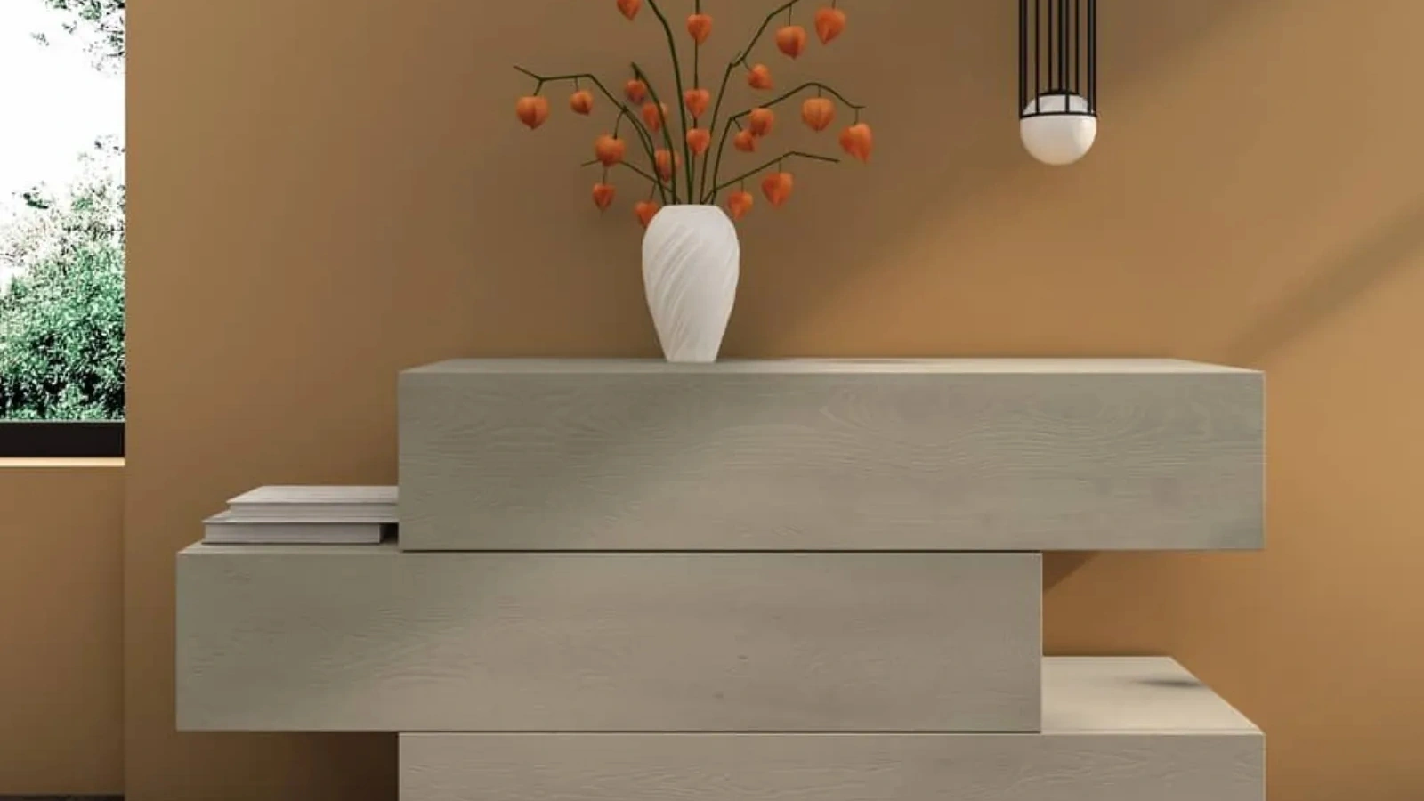 Comò Cheba asimmetrico in legno di rovere di Fratelli Mirandola