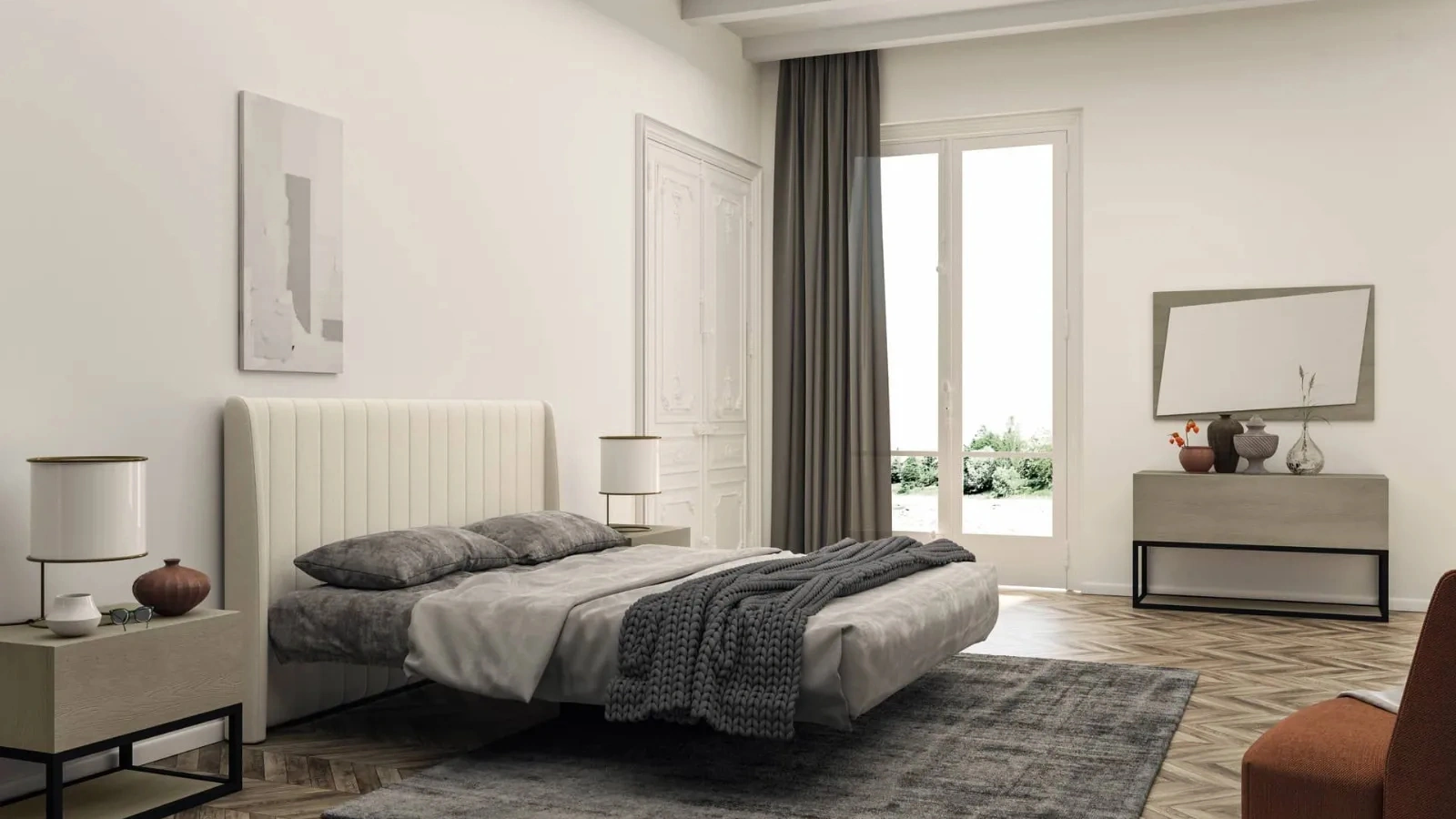 Letto Berenice con testiera in tessuto imbottito di Fratelli Mirandola