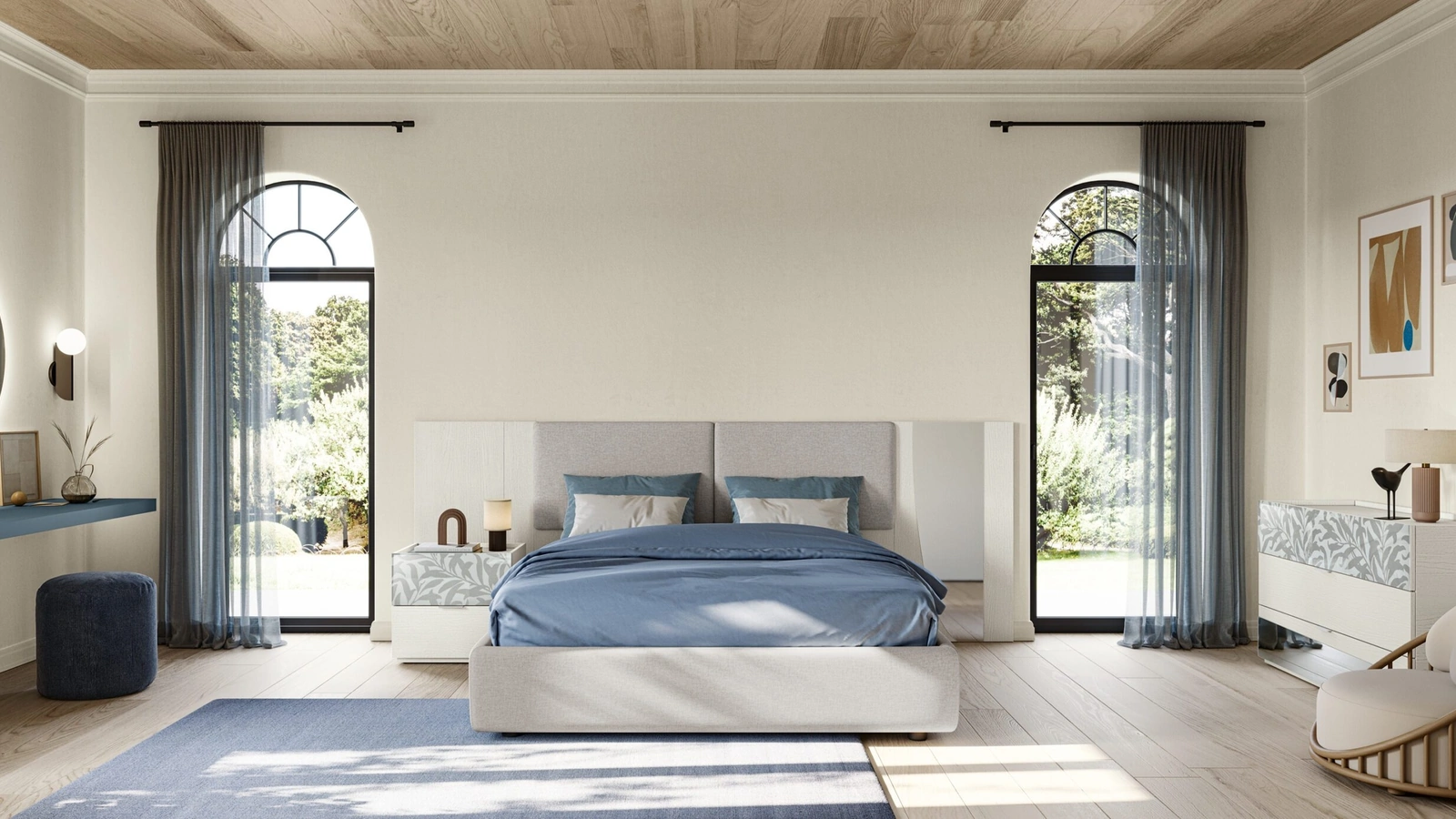 Letto Eclettica EN04 in tessuto imbottito e vetro di Colombini Casa