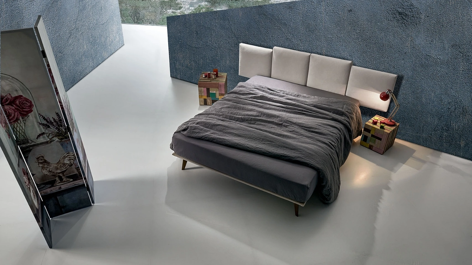 Letto con testiera in tessuto a 4 pannelli Twist Best 232 di Excò