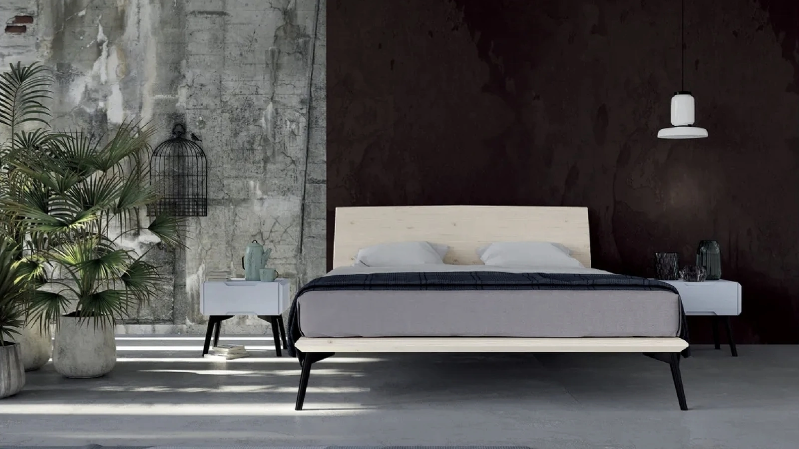 Letto in legno di abete spazzolato con piedini retrò Dolcevita 1824 di Fratelli Mirandola