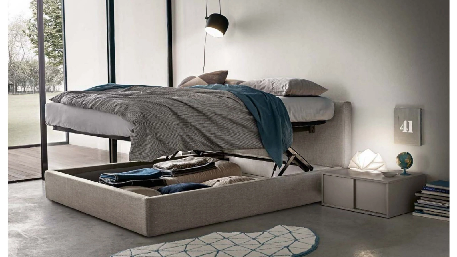 Letto in tessuto con box contenitore York di Abitare Mobilstella