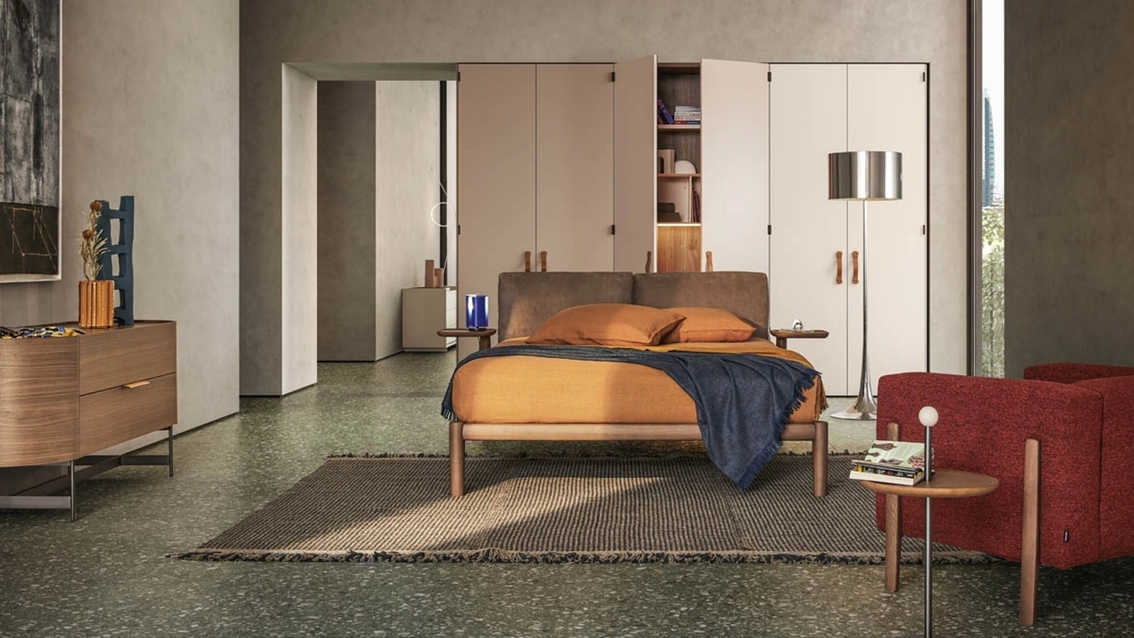 Letto matrimoniale in pelle e legno massello Dioniso di Pianca