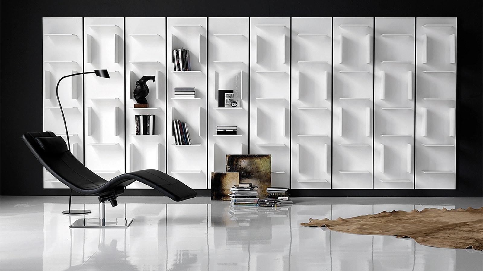 Libreria componibile a muro in legno laccato bianco Fifty di Cattelan Italia