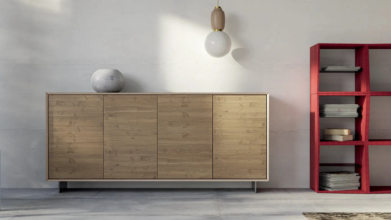 Libreria componibile Unikawood Freedom in legno laccato rosso di Fratelli Mirandola