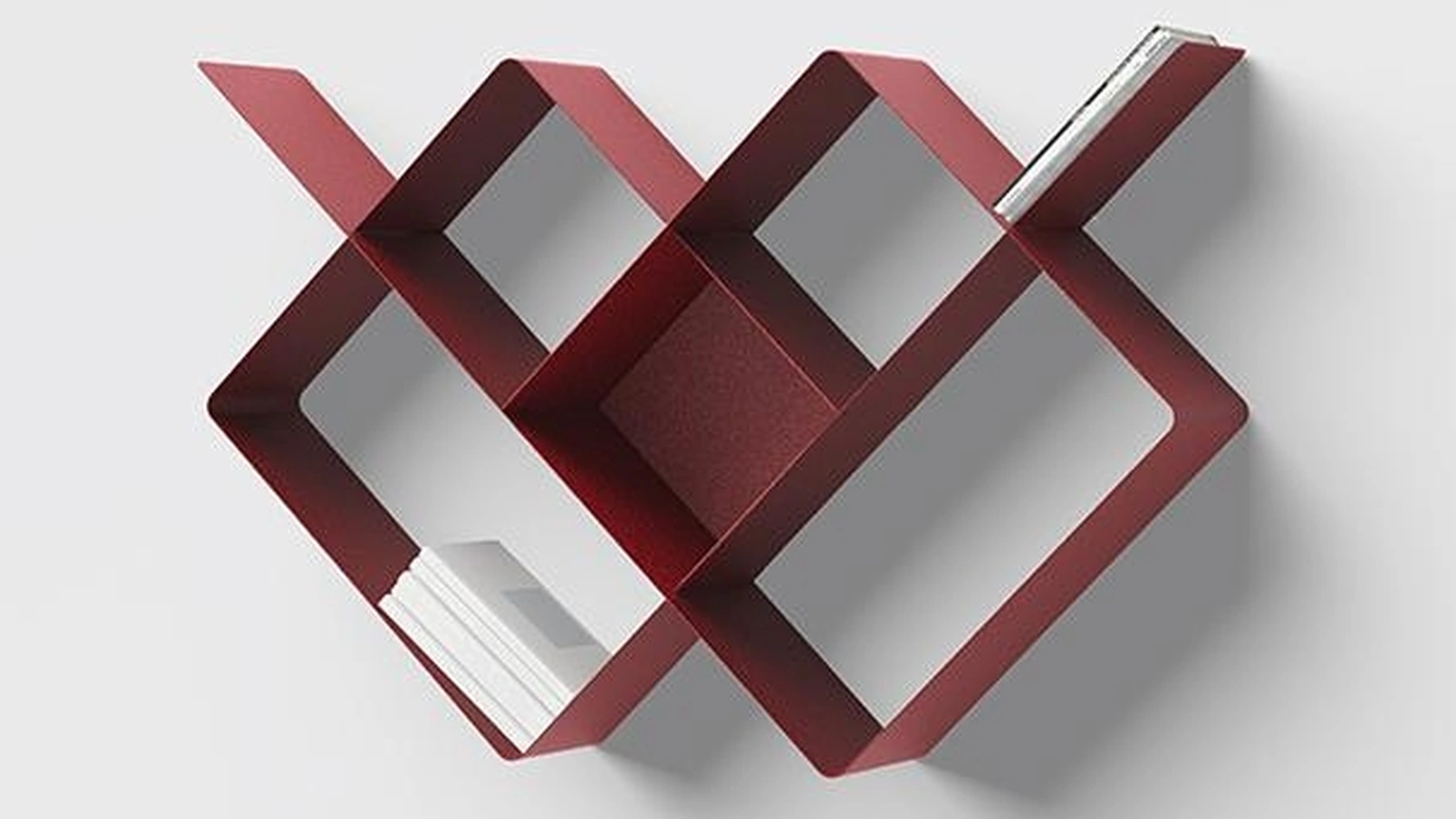 Libreria sospesa composta da due moduli speculari in acciaio verniciato Mondrian di Pezzani