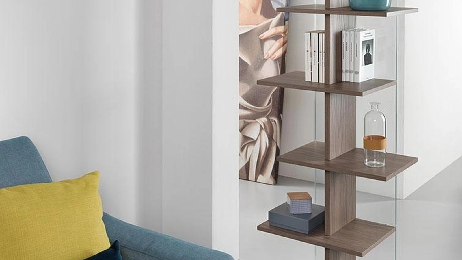 Libreria divisoria in laminato e vetro Step di Pezzani