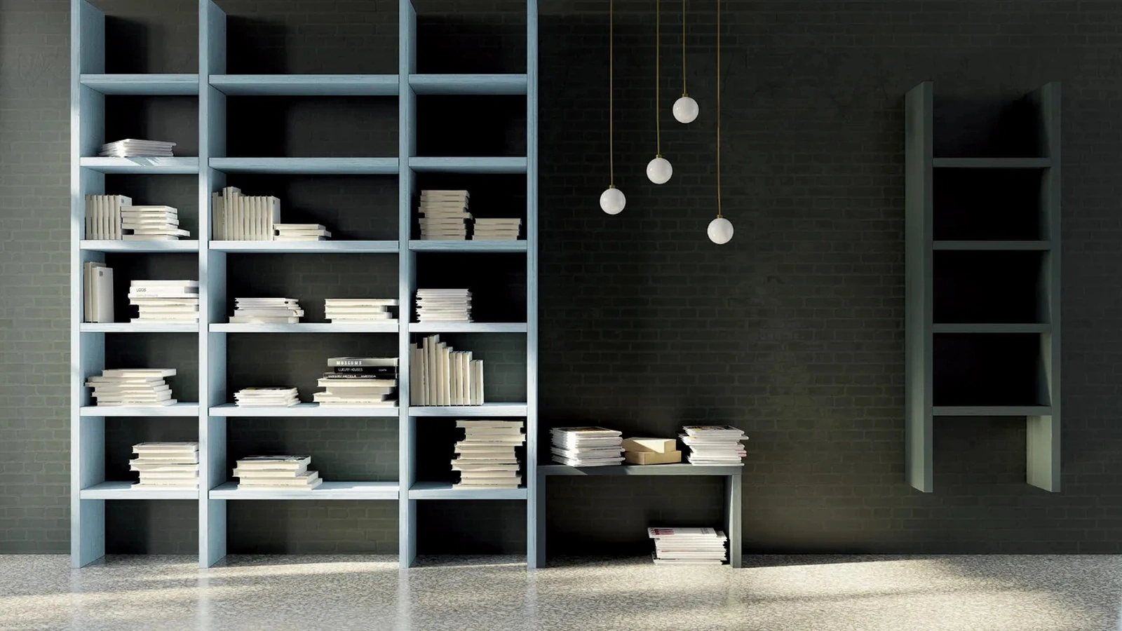 Libreria componibile Unikawood 21 in legno laccato azzurro e verdone di Fratelli Mirandola