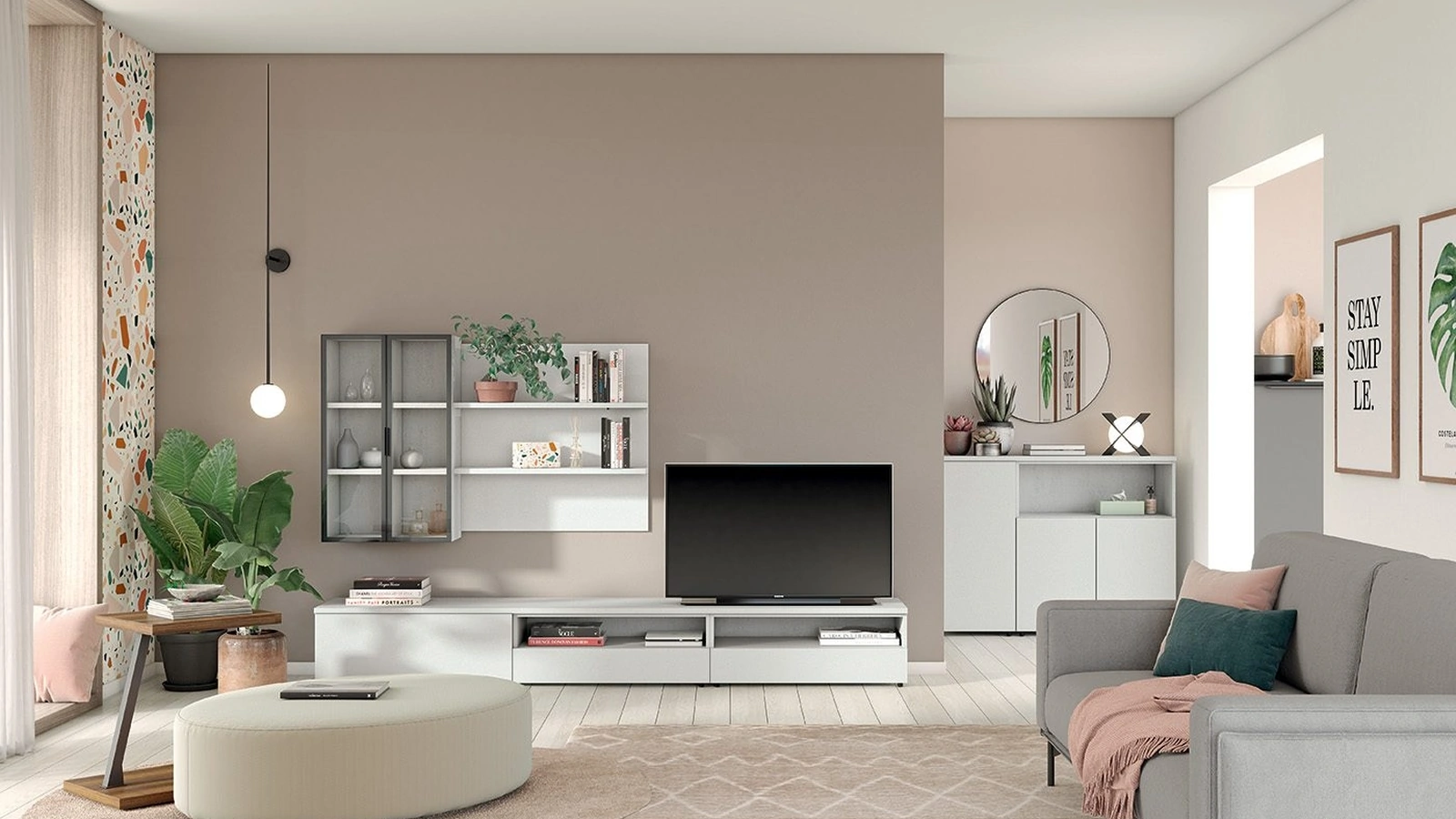 Libreria sospesa Volo Infinity L016 in melaminico finitura Bianco opaco e Vetro di Colombini Casa