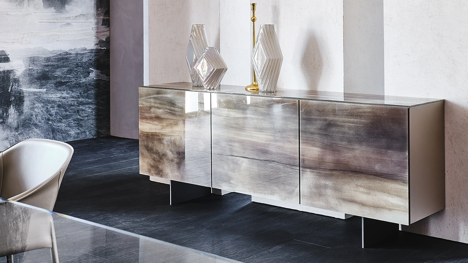 Madia Focus in cristallo extrachiaro con stampa artistica Crystalart di Cattelan Italia