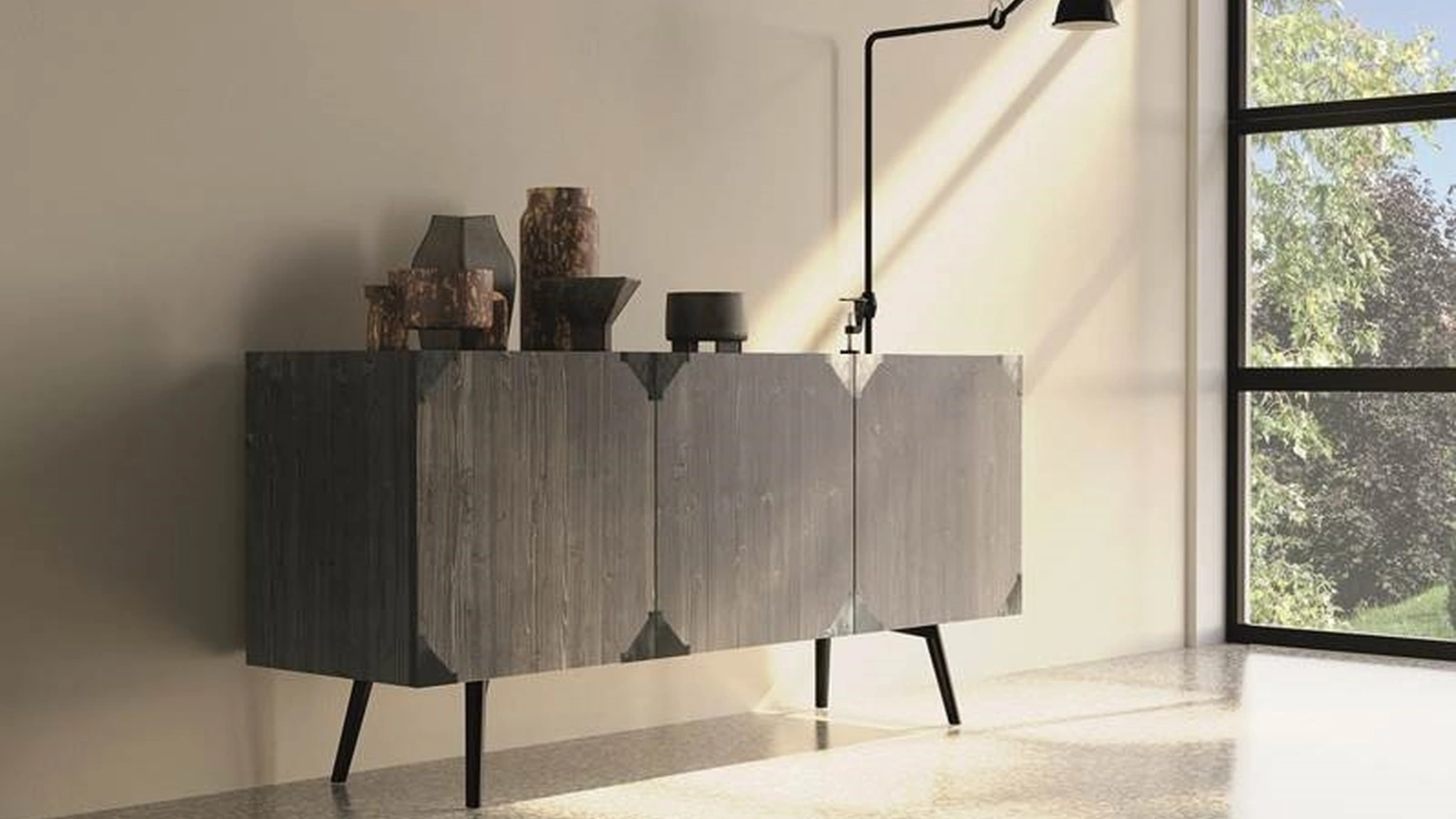 Madia Moon Art 1801 in legno finitura fango con angoli metallici di Fratelli Mirandola