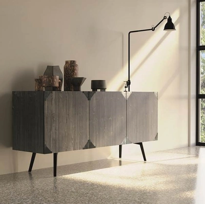 Madia Moon Art 1801 in legno finitura fango con angoli metallici di Fratelli Mirandola