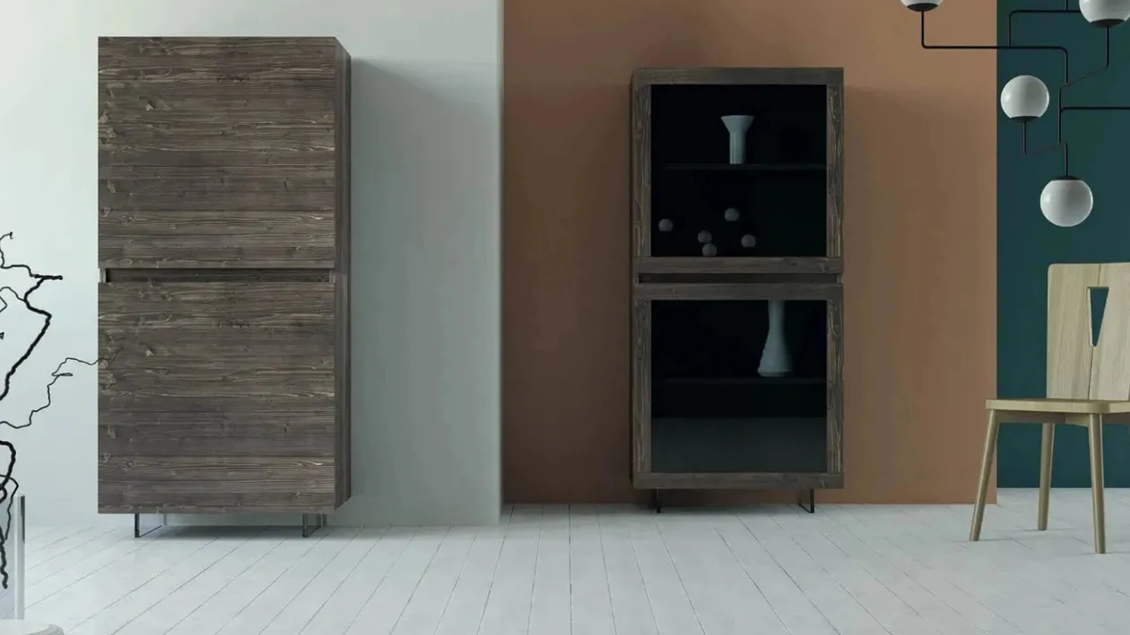 Madia alta Dallas Art 1007|px in legno finitura fango e 1008|px in legno finitura fango e vetro di Fratelli Mirandola