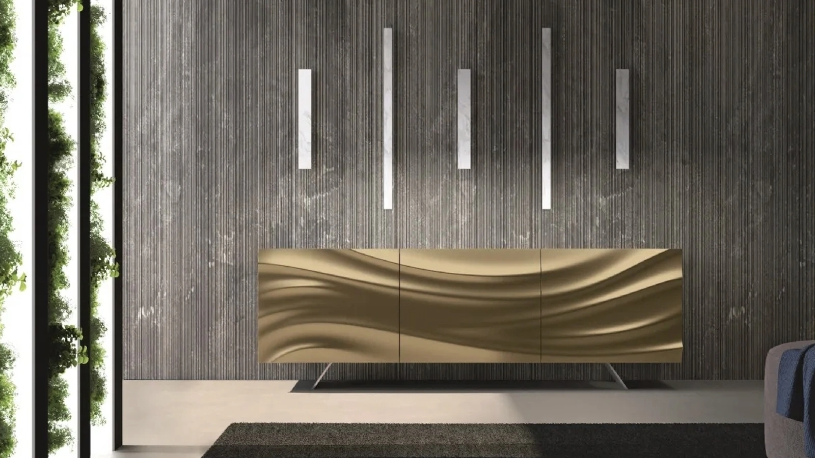 Madia Fluida Bronzo in laccato opaco con piede in acciaio di Fratelli Mirandola