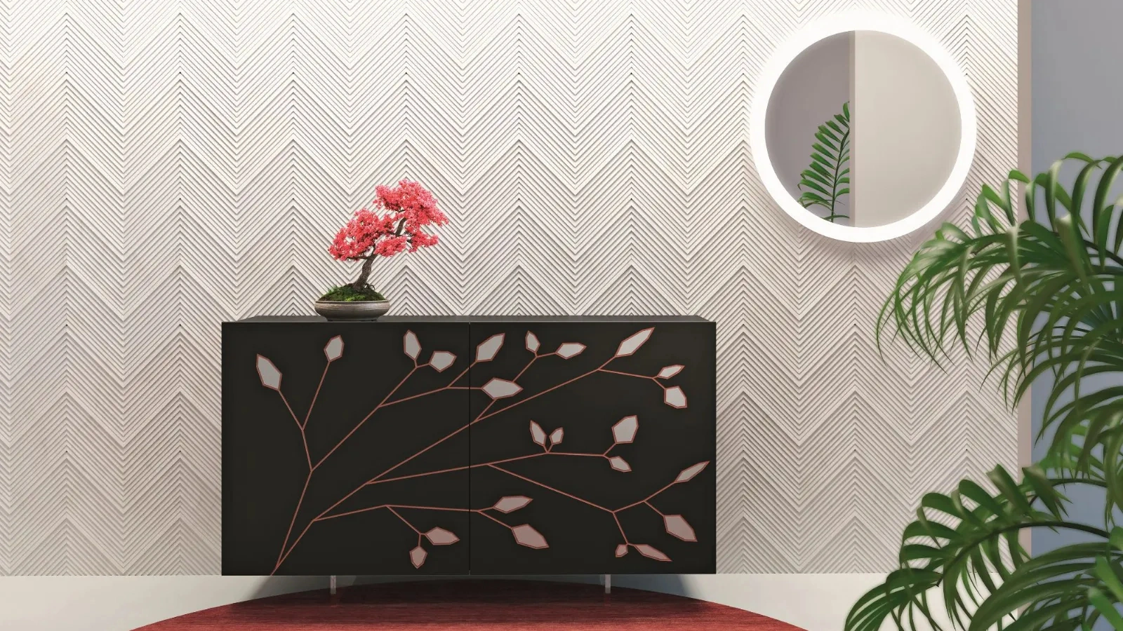 Madia Folium Decorata in laccato nero opaco di Fratelli Mirandola