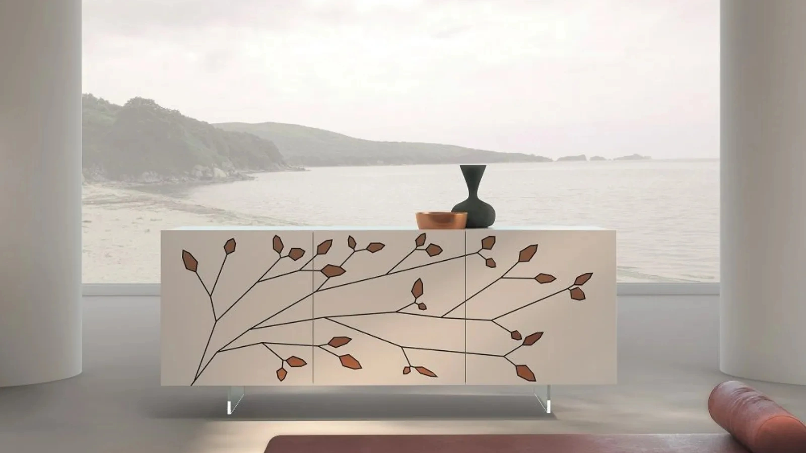 Madia Folium Decorata in laccato bianco di Fratelli Mirandola