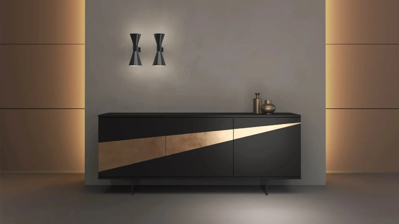 Madia Ikona Oak in legno laccato opaco con inserto in foglia bronzo di Fratelli Mirandola