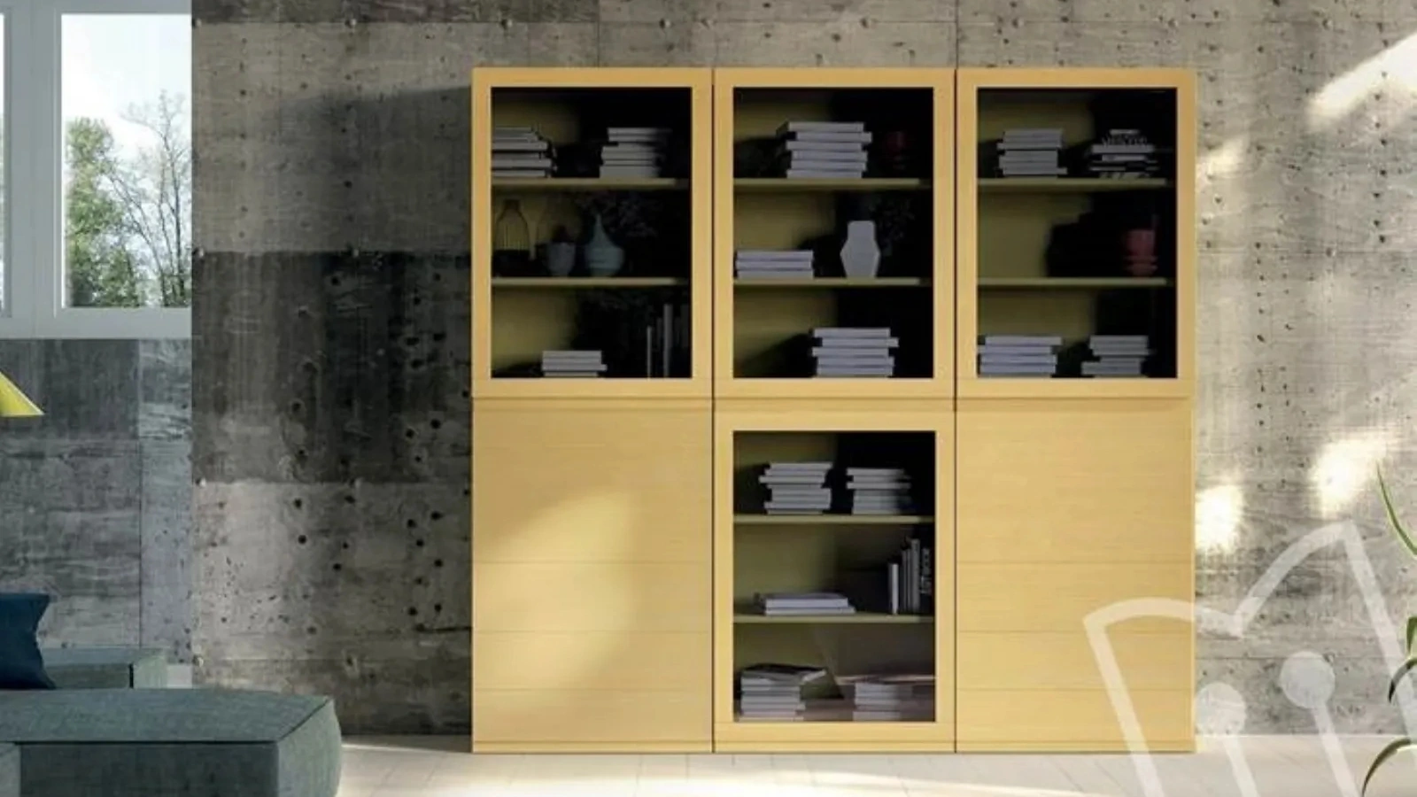 Madia in legno Composizione 27 finitura laccato giallo di Fratelli Mirandola