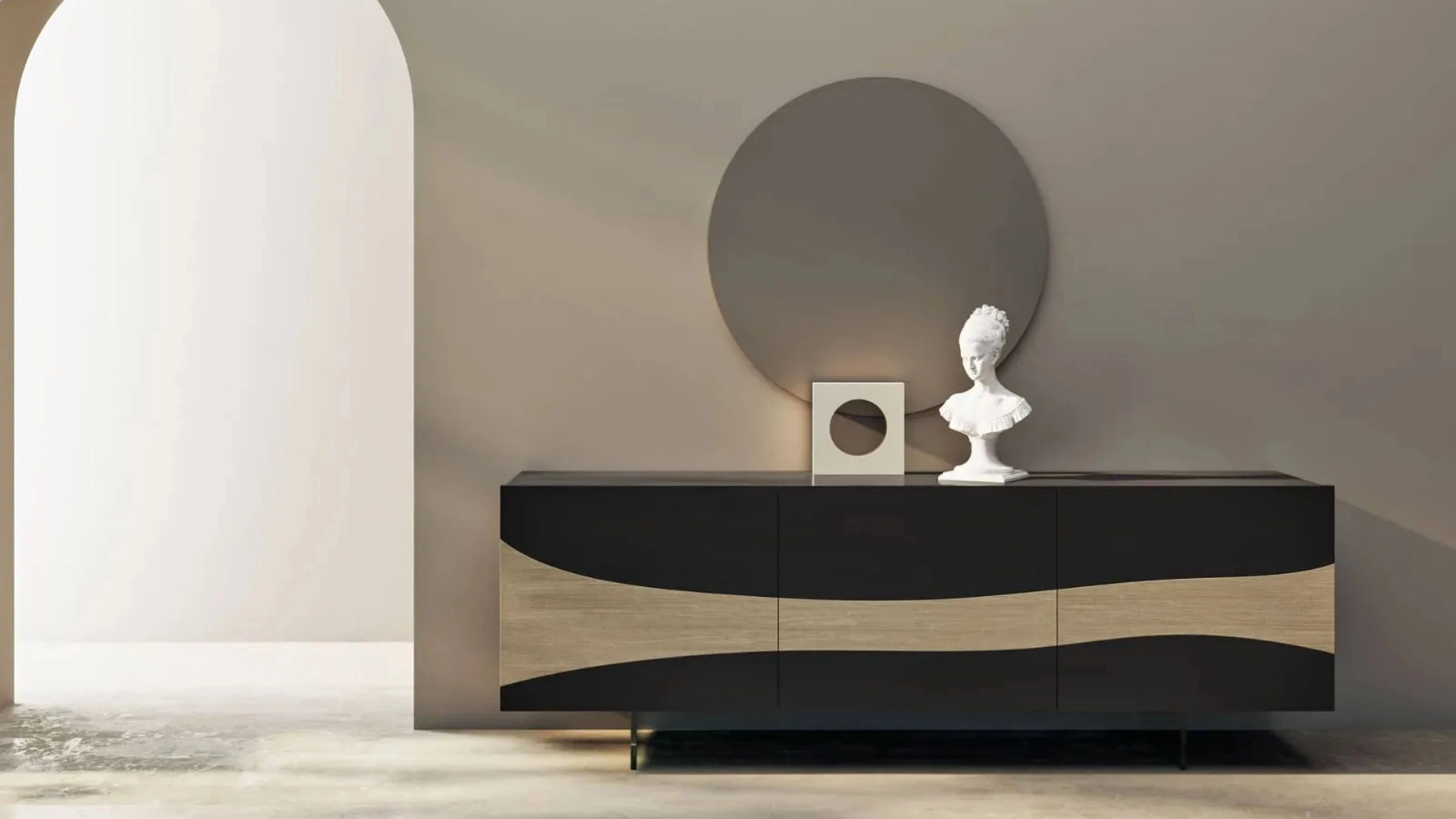 Madia Nilo in laccato opaco con inserto in rovere di Fratelli Mirandola