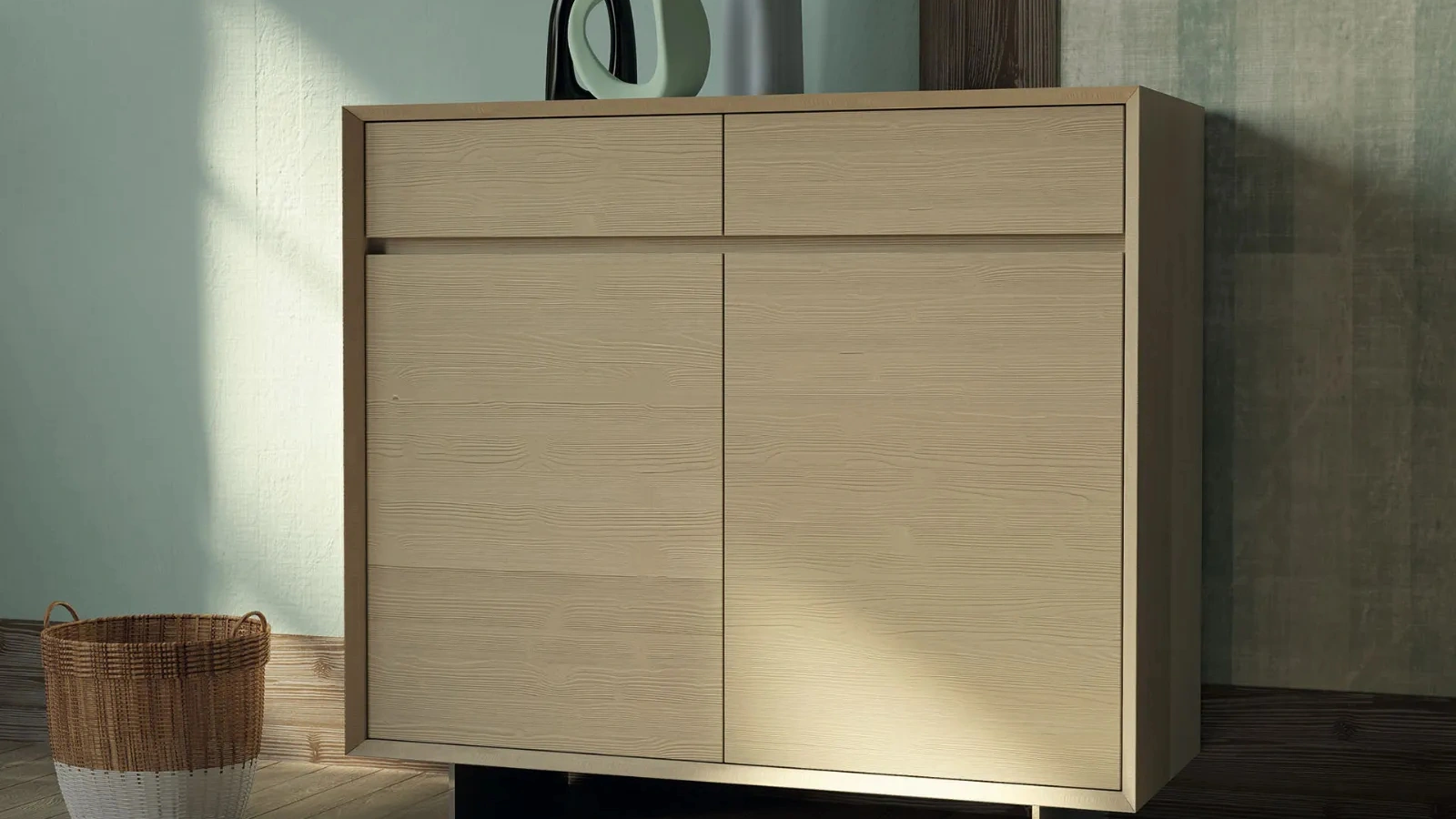 Madia Shark 1495|pa in legno finitura tortora con piedi in acciaio di Fratelli Mirandola