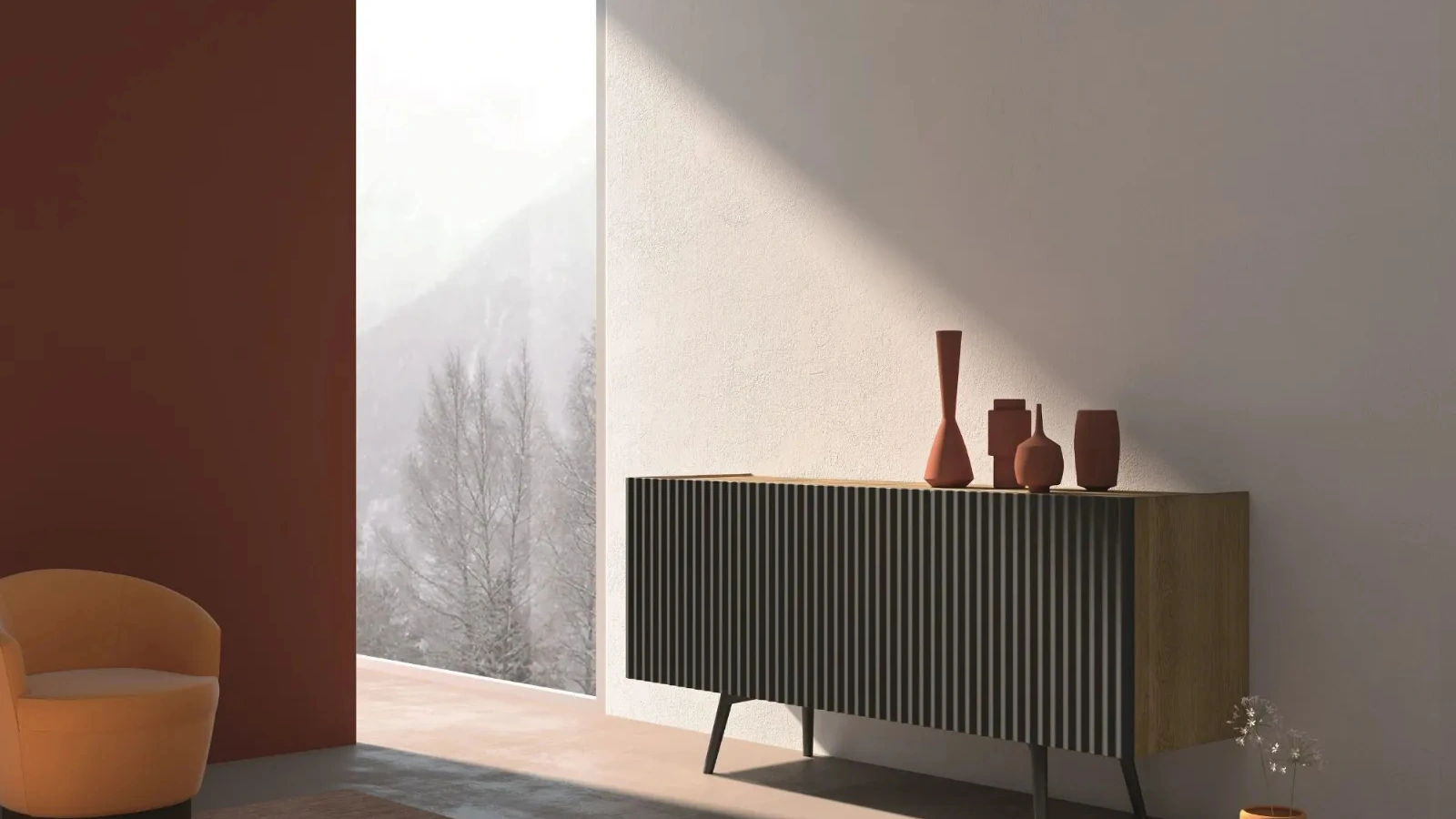 Madia a 3 ante ondulate in legno laccato opaco Wave 60 di Fratelli Mirandola