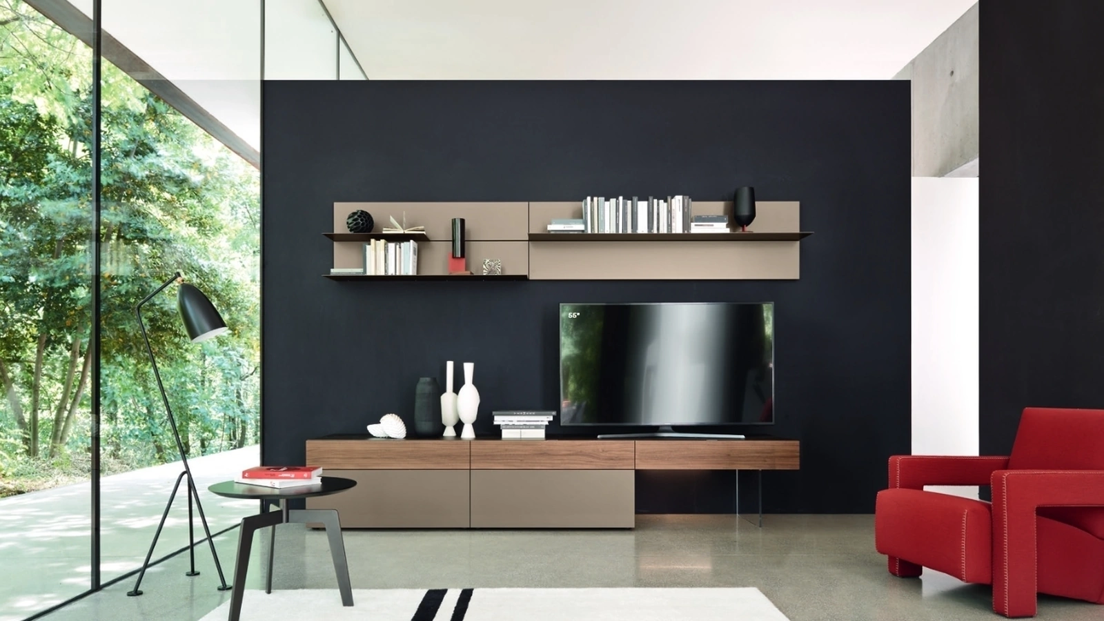 Mobile Porta Tv Base Lampo Basic 30 in laccato opaco e  Noce di Sangiacomo