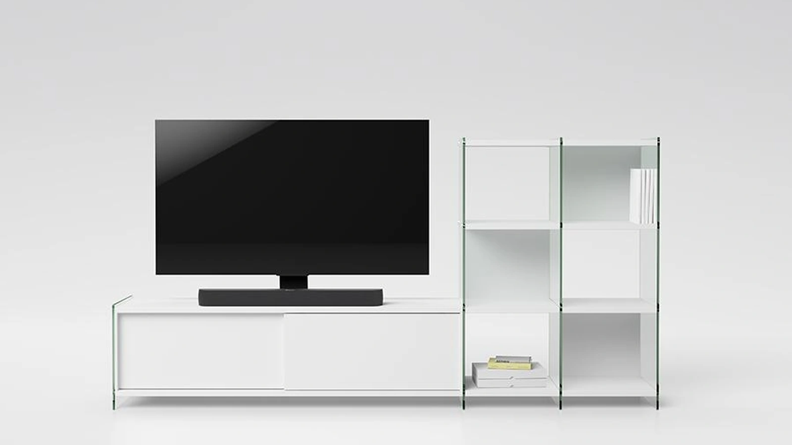 Mobile Porta Tv componibile in vetro e laminato Byblos 01 di Pezzani