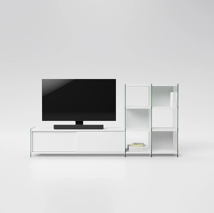 Mobile Porta Tv componibile in vetro e laminato Byblos 01 di Pezzani