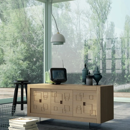 Porta tv Unikawood Mastra in legno massello di abete con ante serigrafate di Fratelli Mirandola