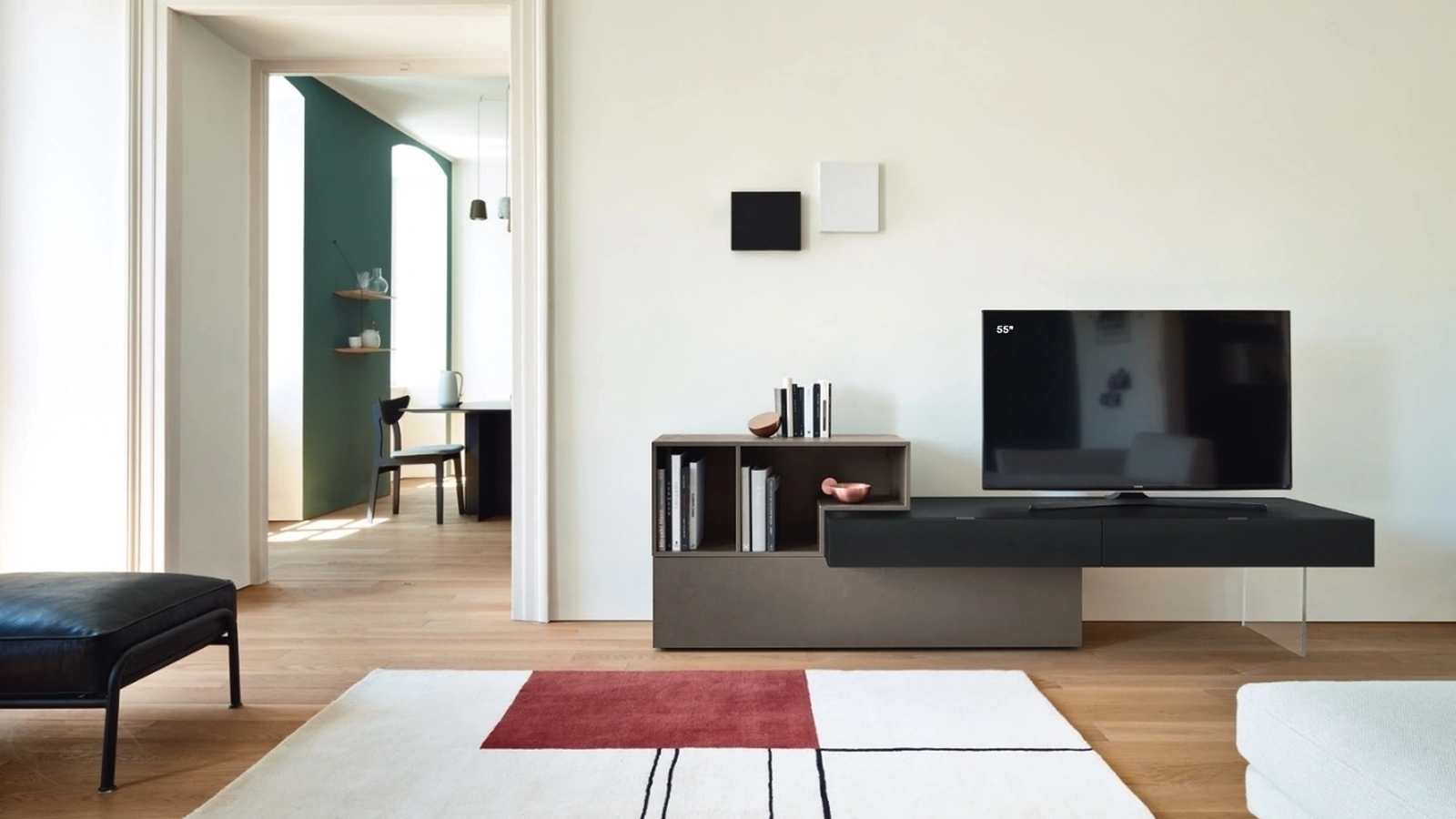 Mobile Porta Tv Lampo Open 5 in impiallacciato Rovere Carbone e materico Loto Terra di Sangiacomo