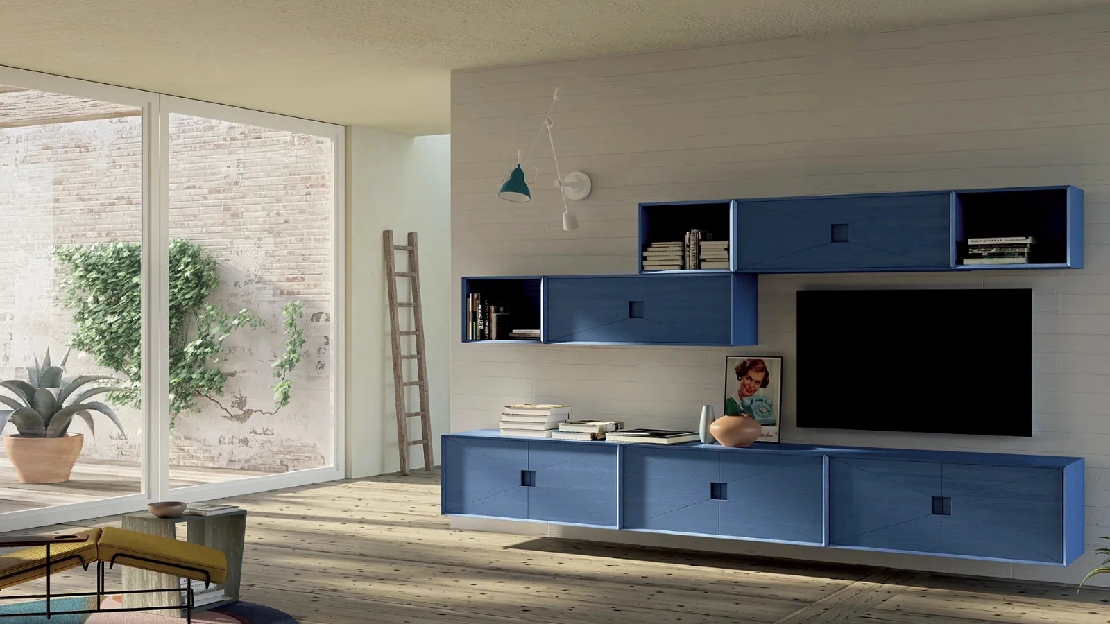 Parete Attrezzata sospesa in legno laccato Unikawood 13 di Fratelli Mirandola