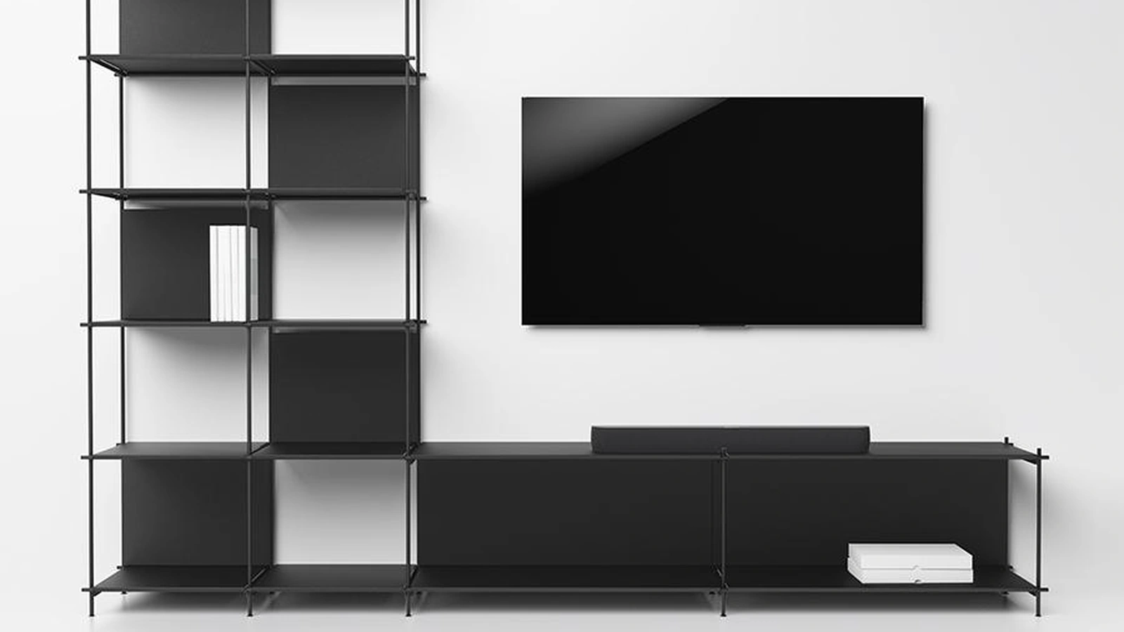 Parete Attrezzata componibile in acciaio e laminato Musa di Pezzani