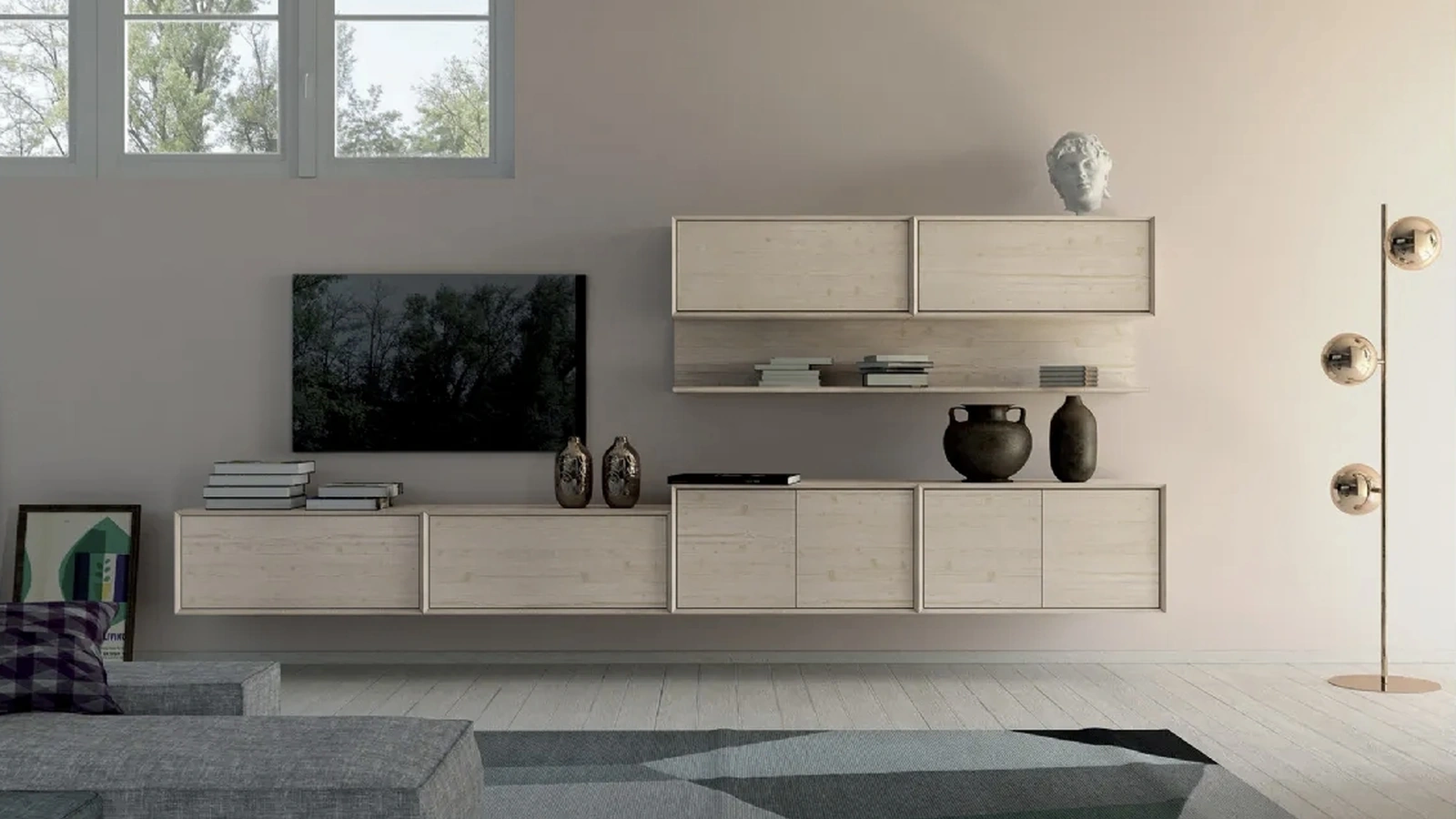 Parete attrezzata sospesa in legno Unikawood 10 di Fratelli Mirandola