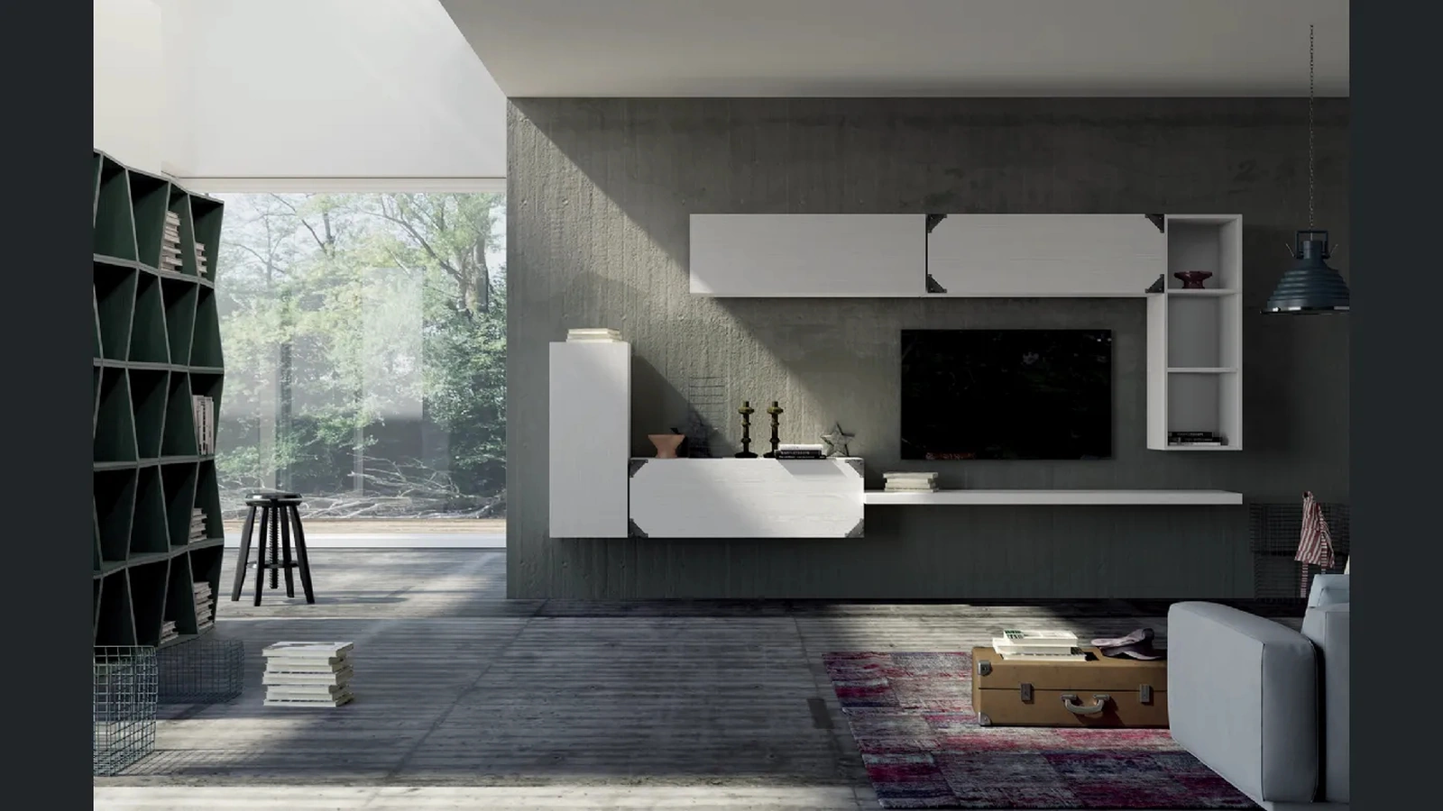 Parete attrezzata Unikawood 04 in legno laccato bianco di Fratelli Mirandola