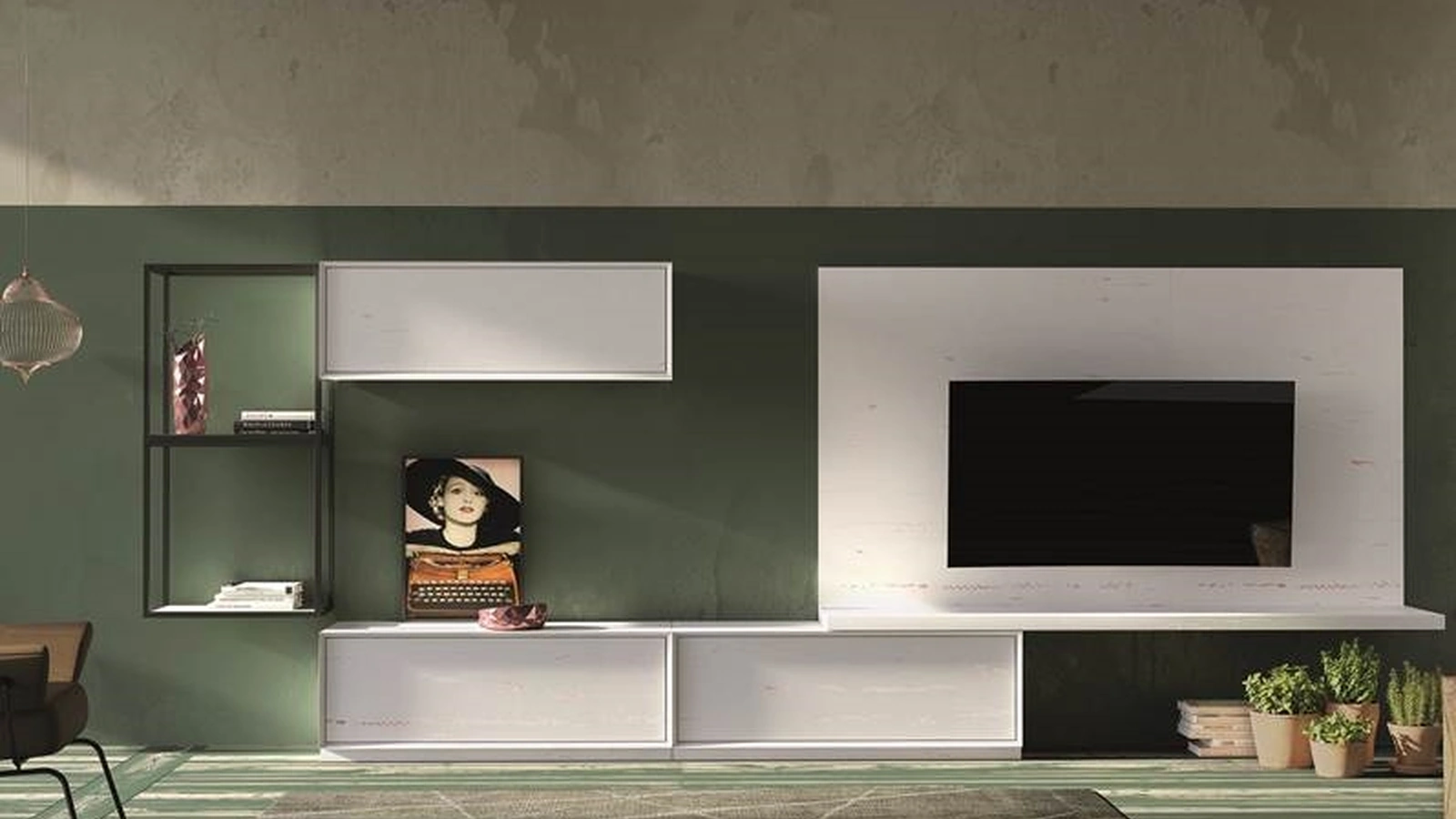 Parete attrezzata Unikawood 09 in legno laccato bianco di Fratelli Mirandola