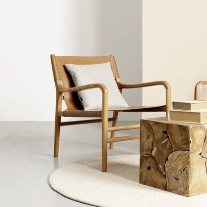 Poltroncina in pelle e teak Caroline di Bizzotto